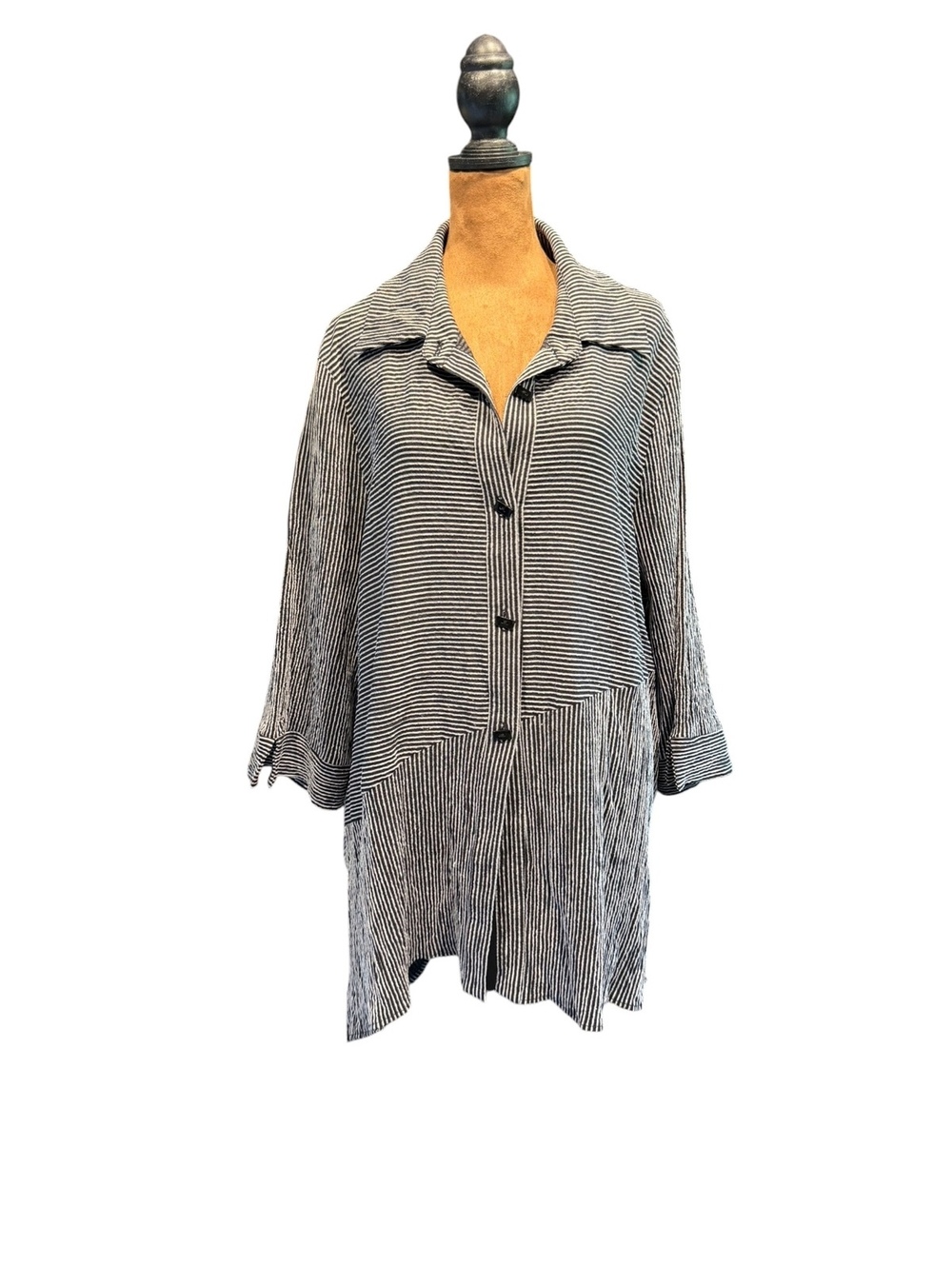 Moonlight Black and White Striped Button-Up Tunic Jacket